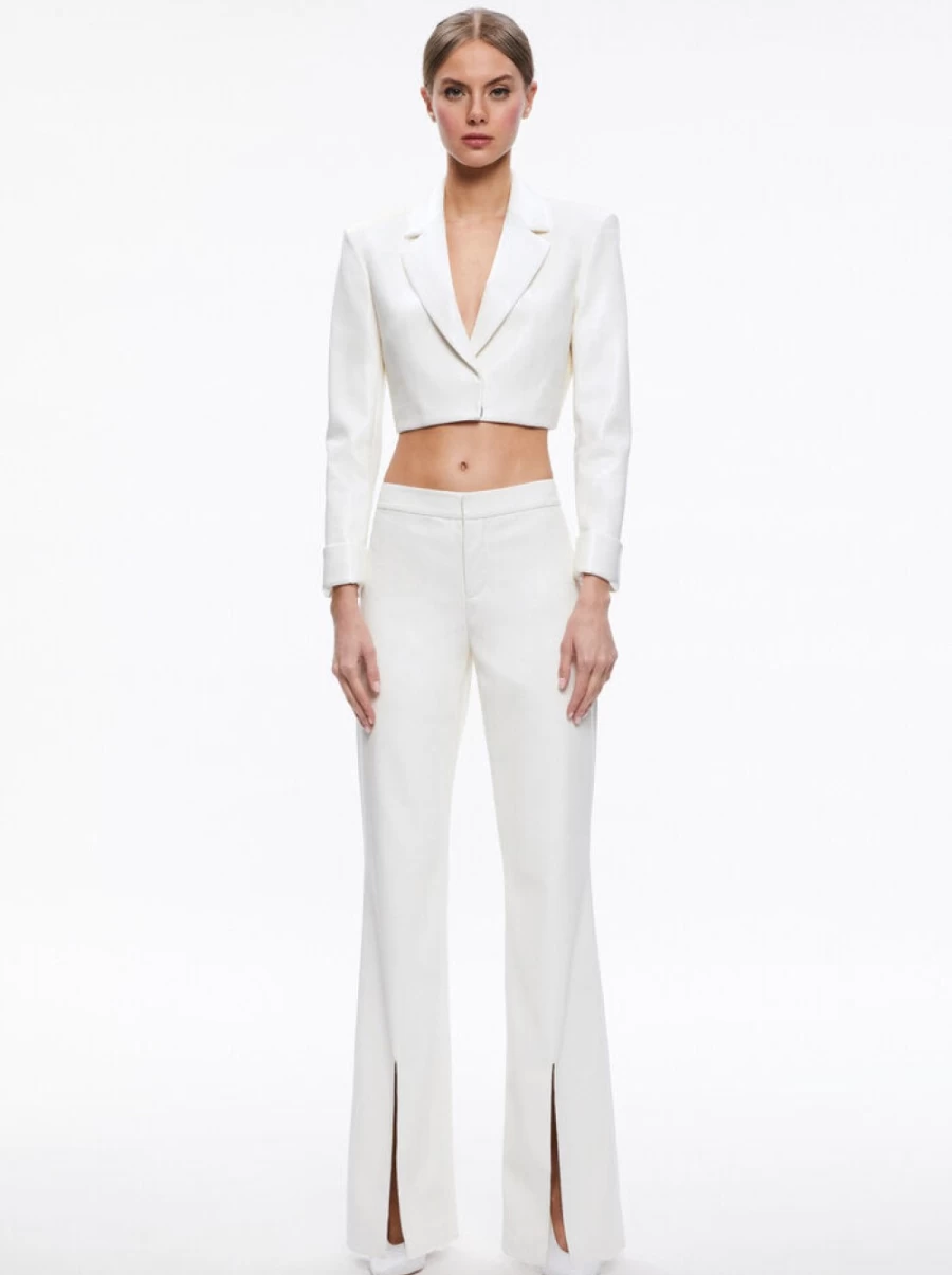 ALICE OLIVIA Vegan Leather Walker Pants with Front Slit - High Waisted Faux Leather Trousers for Women