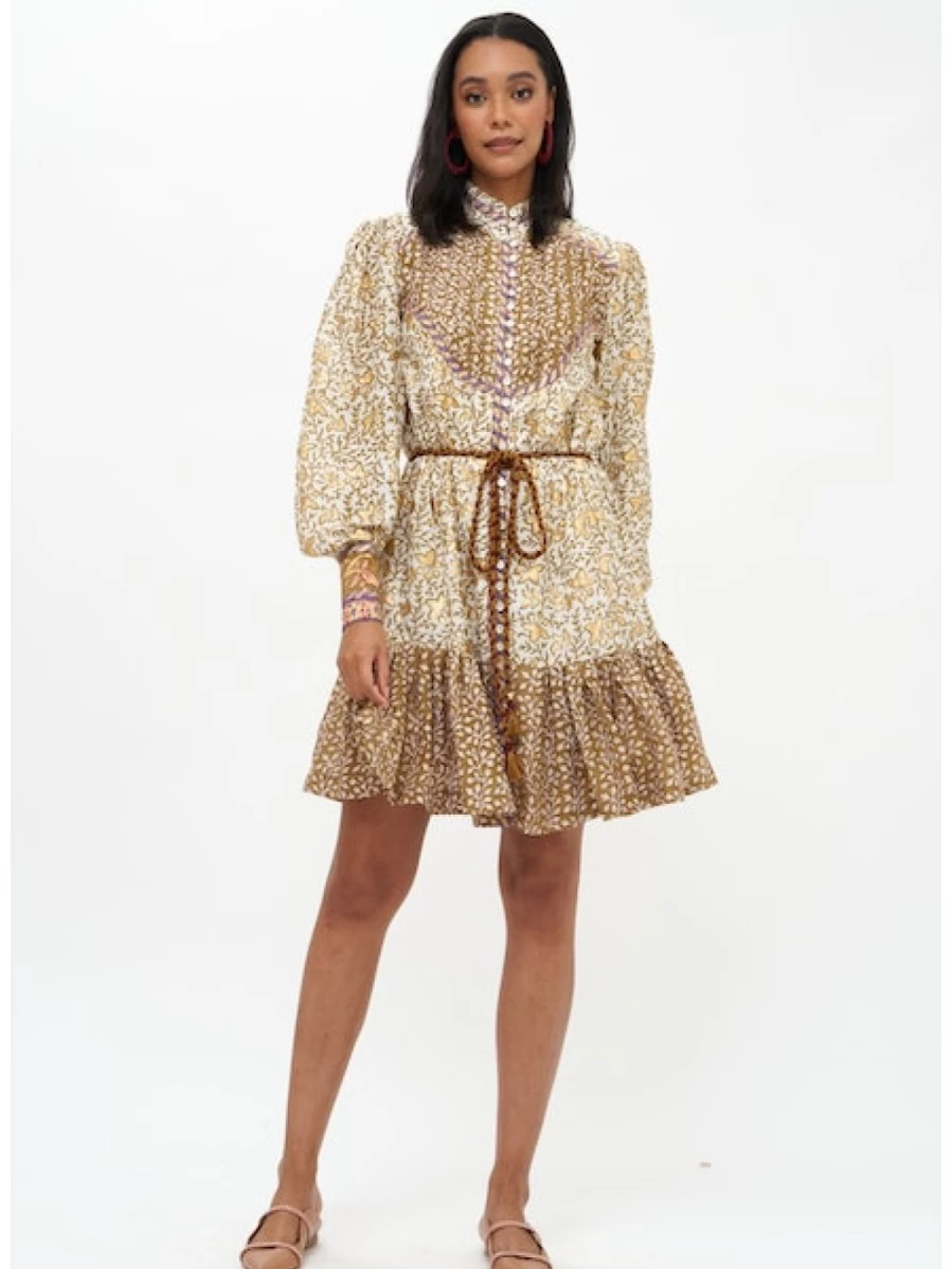 OLIPHANT Olive Green High Neck Mini Dress - Elegant Marchesa Style