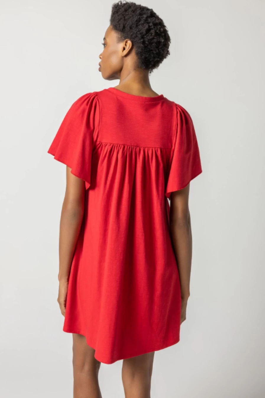 LILLA P Ruby Flutter Sleeve Split Neck Dress - Final Sale