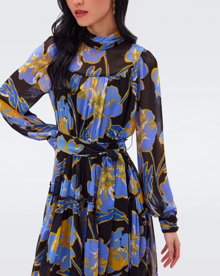 DIANE VON FURSTENBURG Kent Floral Print Dress with Outline Design