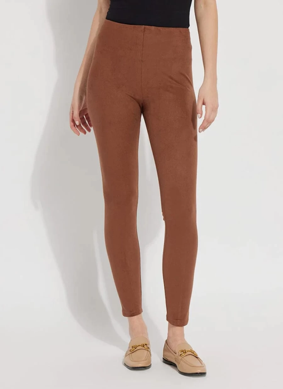 LYSSE High Waist Suede Faux Leather Leggings in Whiskey Brown - Stretchy Tummy Control Women's Pants