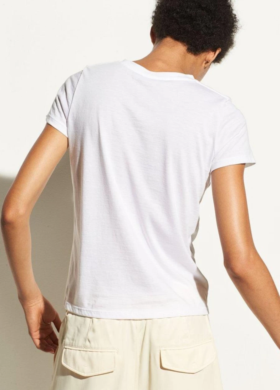 VINCE Men's Essential Pima Cotton Crew Neck T-Shirt - Optic White, Soft Breathable Short Sleeve Tee
