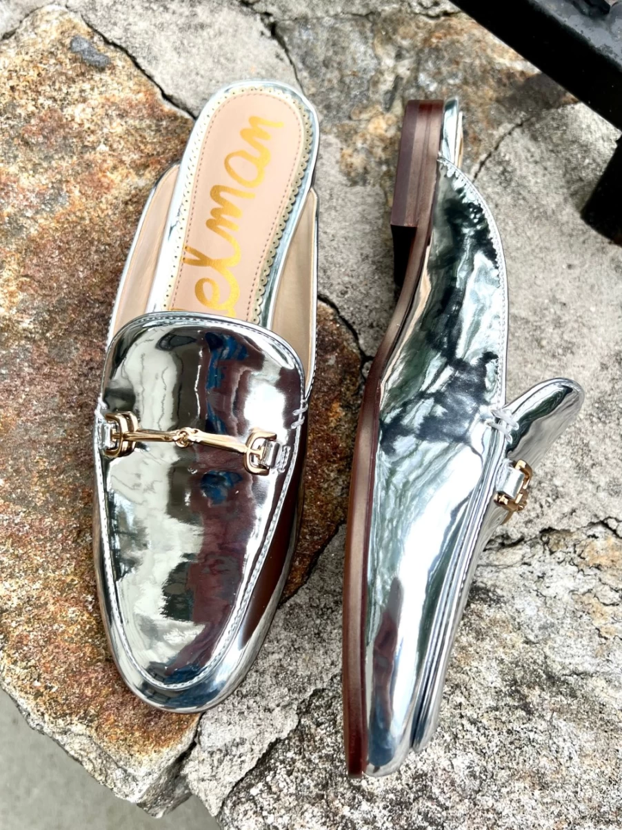 SAM EDELMAN Linnie Bit Mule Silver Women's Shoes - Comfortable Slide Sandals with Western Detail